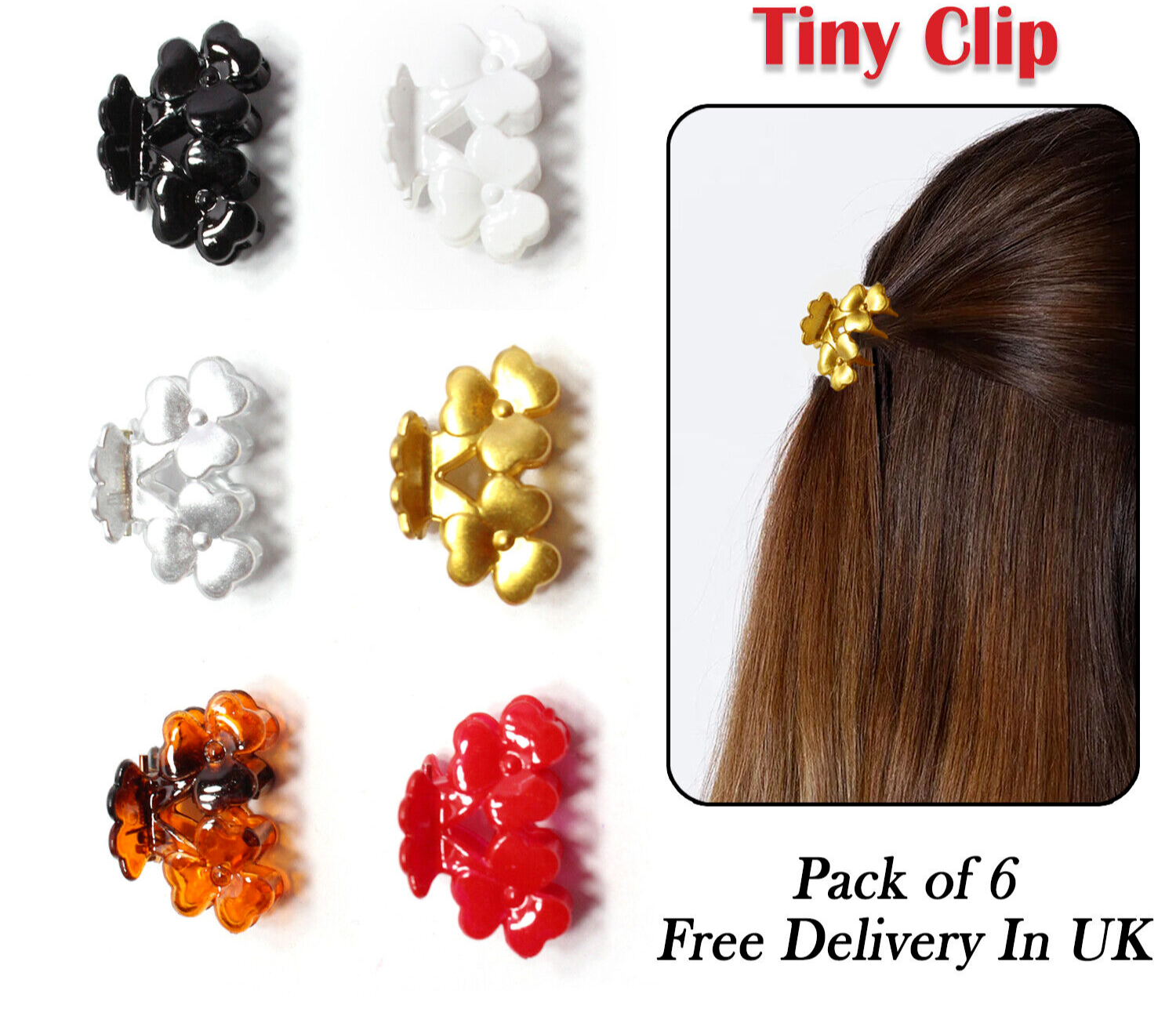 6x Flower Hair Claw Tiny Clips Non-Slip Barrettes Small Butterfly Clutches New
