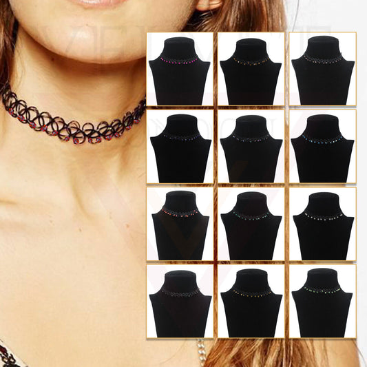 Tattoo Necklace Colour Retro Style Beads Black Stretch Elastic Choker Jewellery
