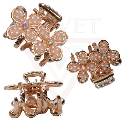 8x Mini Hair Claw Metal Diamond Pearl Non-Slip Claw Hair Clips Butterfly Clamp