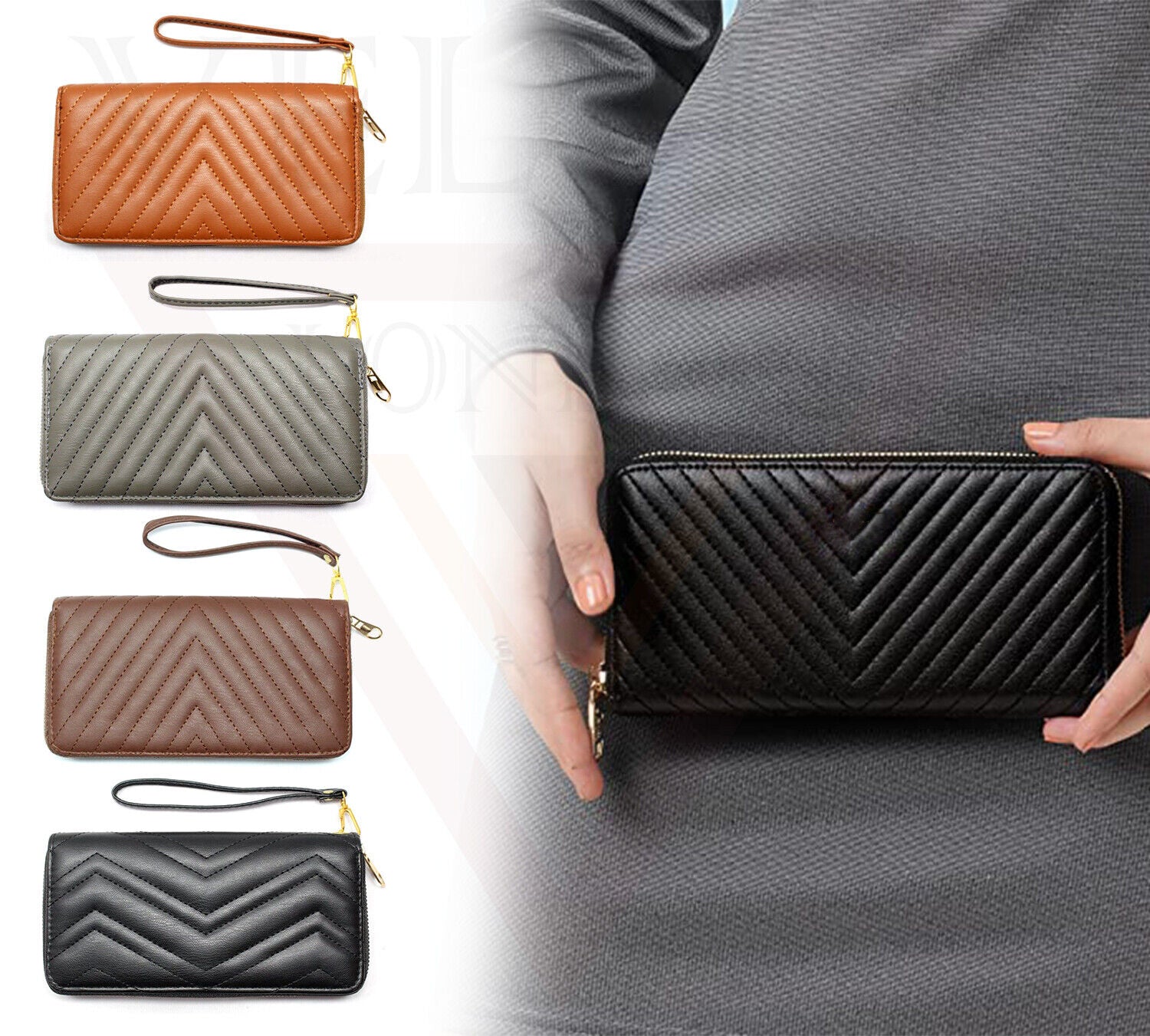 Fashion Leather Purse Handbags Coinpouch Zipper Wallet Girl Luxury Clutch Bag