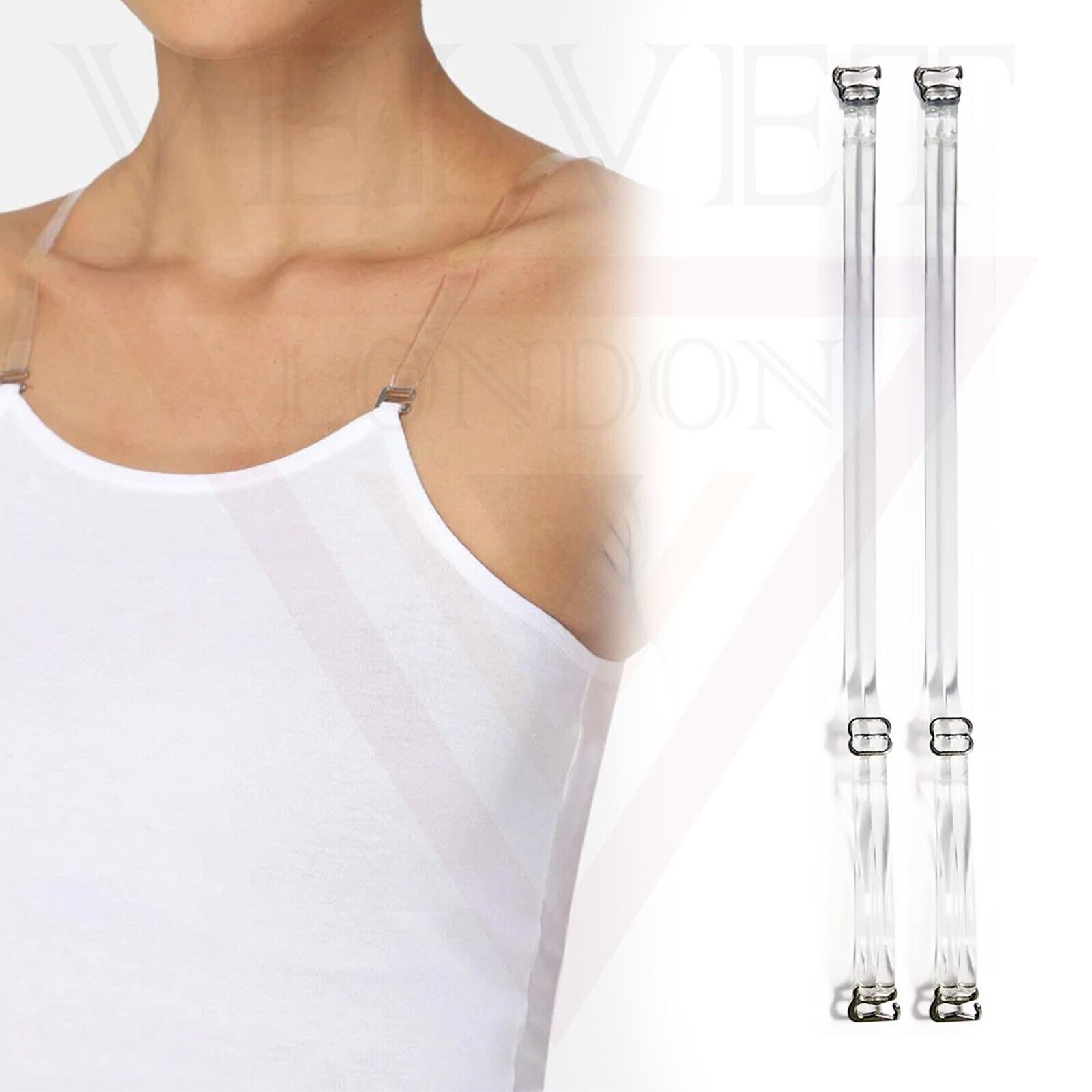 Transparent Bra Strap Invisible Thick Elastic Clear Adjustable Metal Hook New UK