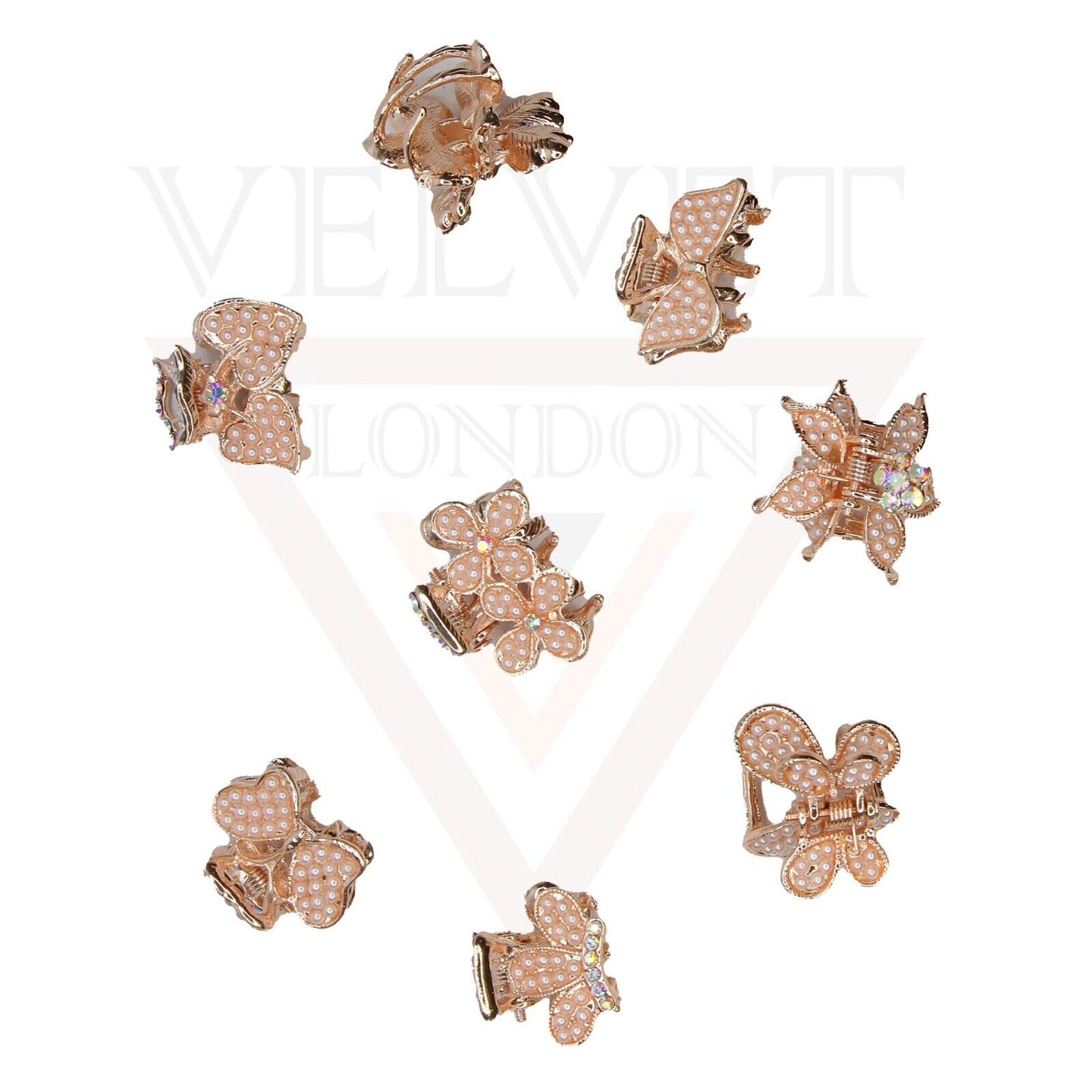 8x Mini Hair Claw Metal Diamond Pearl Non-Slip Claw Hair Clips Butterfly Clamp