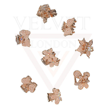 8x Mini Hair Claw Metal Diamond Pearl Non-Slip Claw Hair Clips Butterfly Clamp