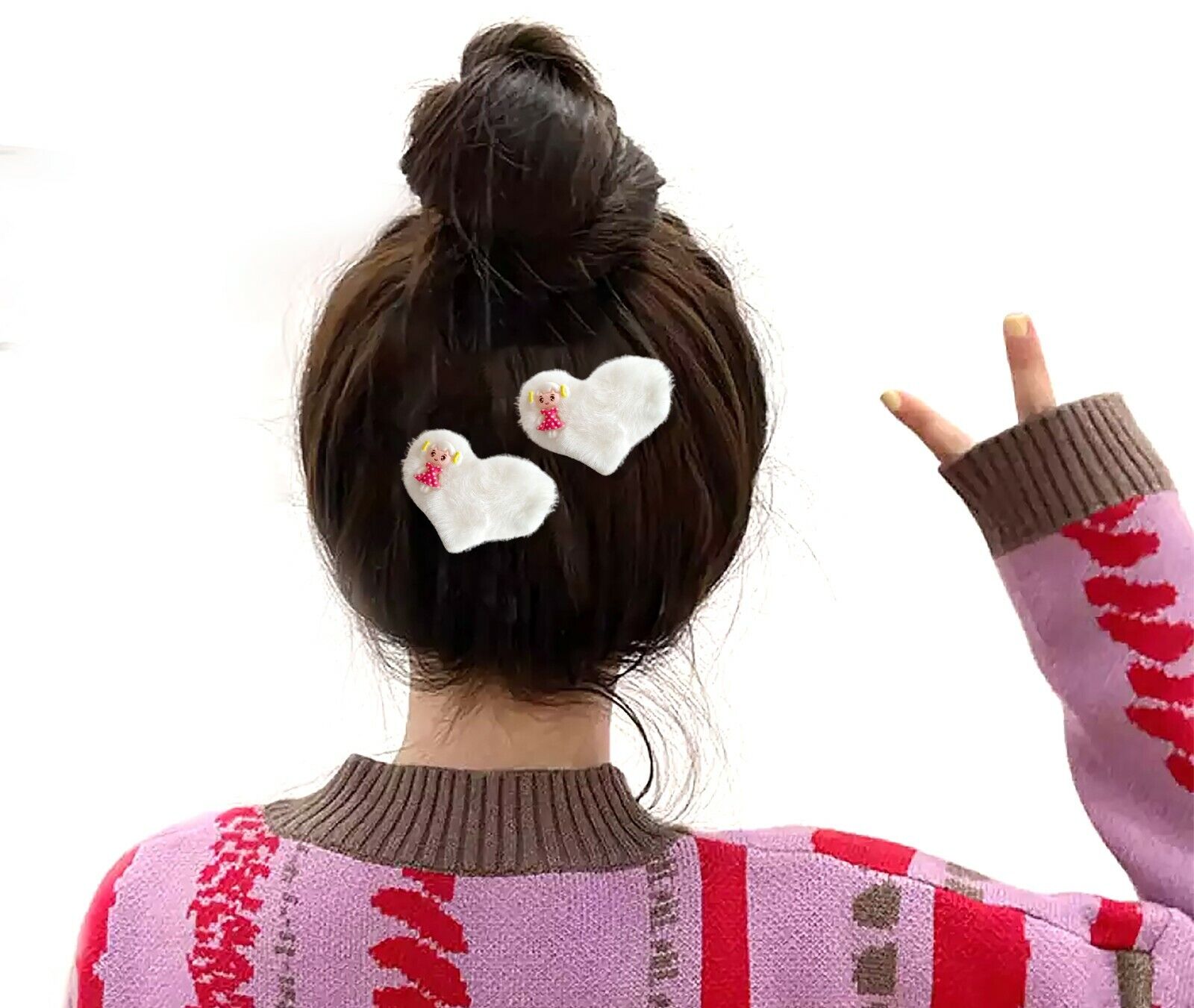 Heart Hair Clips Pom Pom Fur Furry Alligator Snap Barrette Hairpin For Girls