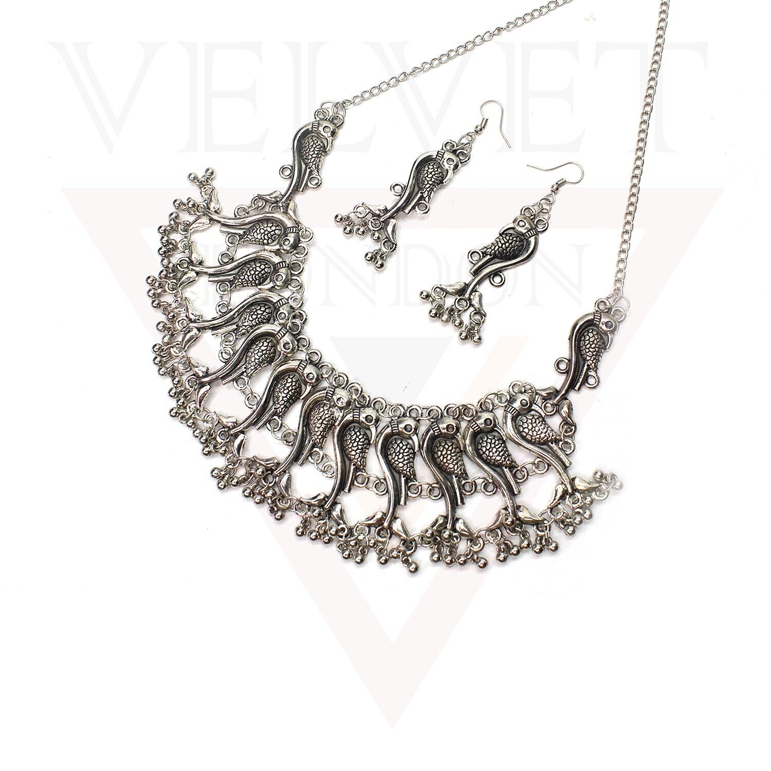Necklace Earrings Antique German Silver Oxidized Traditional Boho Choker Ethnic
