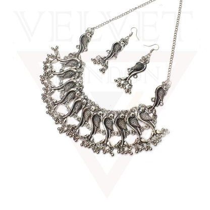 Necklace Earrings Antique German Silver Oxidized Traditional Boho Choker Ethnic