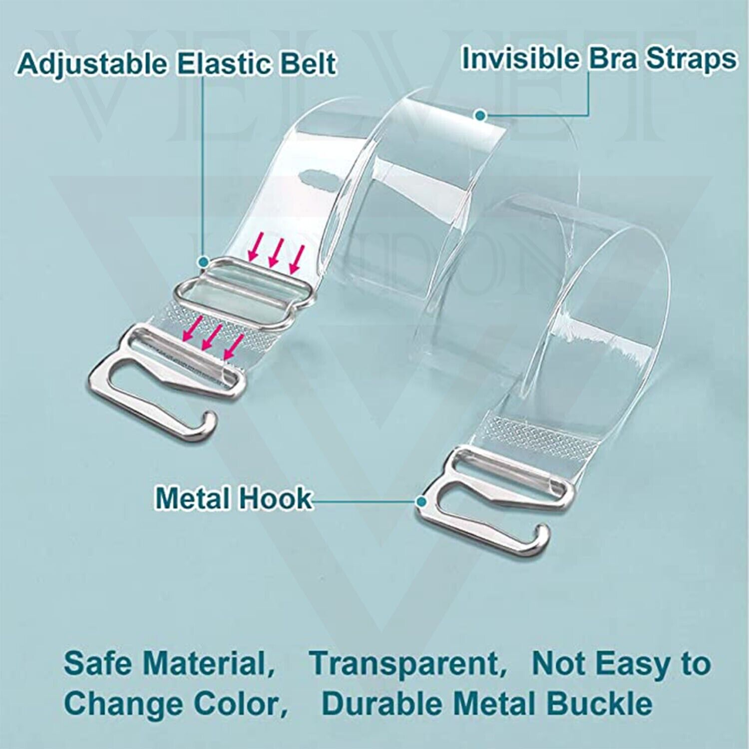 Invisible Detachable Thick Long Clear Elastic Bra Straps Transparent Adjustable