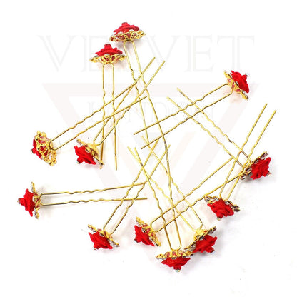 12x Hair Bridal Rhinestone & Rose Flower Hair Pins Hair Grips Hair Clips U Pins