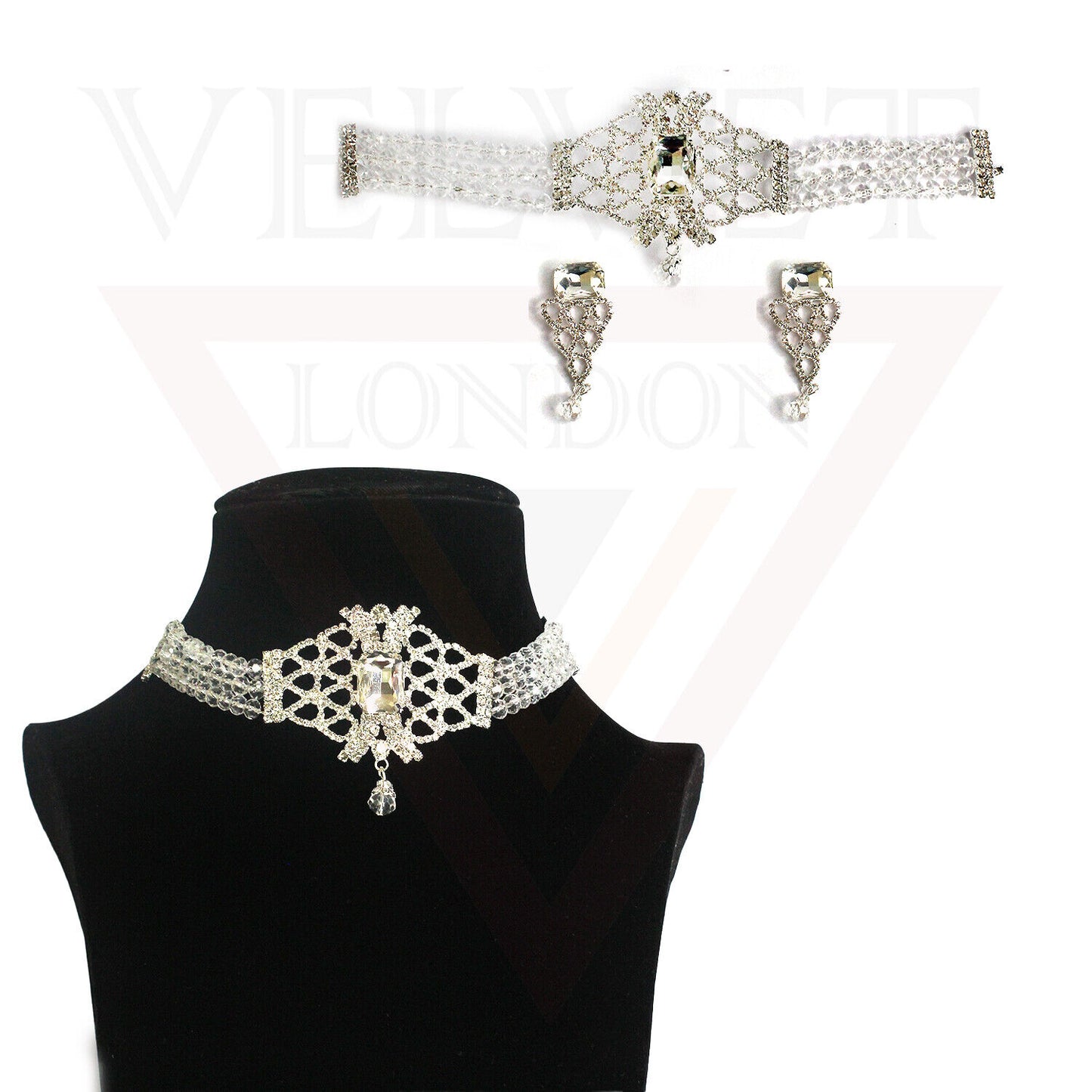 Necklace Earrings Set Crystal Pearl Choker Traditional Beads Girls Jewellery Set