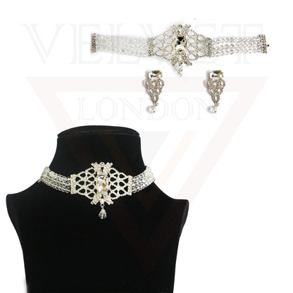 Necklace Earrings Set Crystal Pearl Choker Traditional Beads Girls Jewellery Set