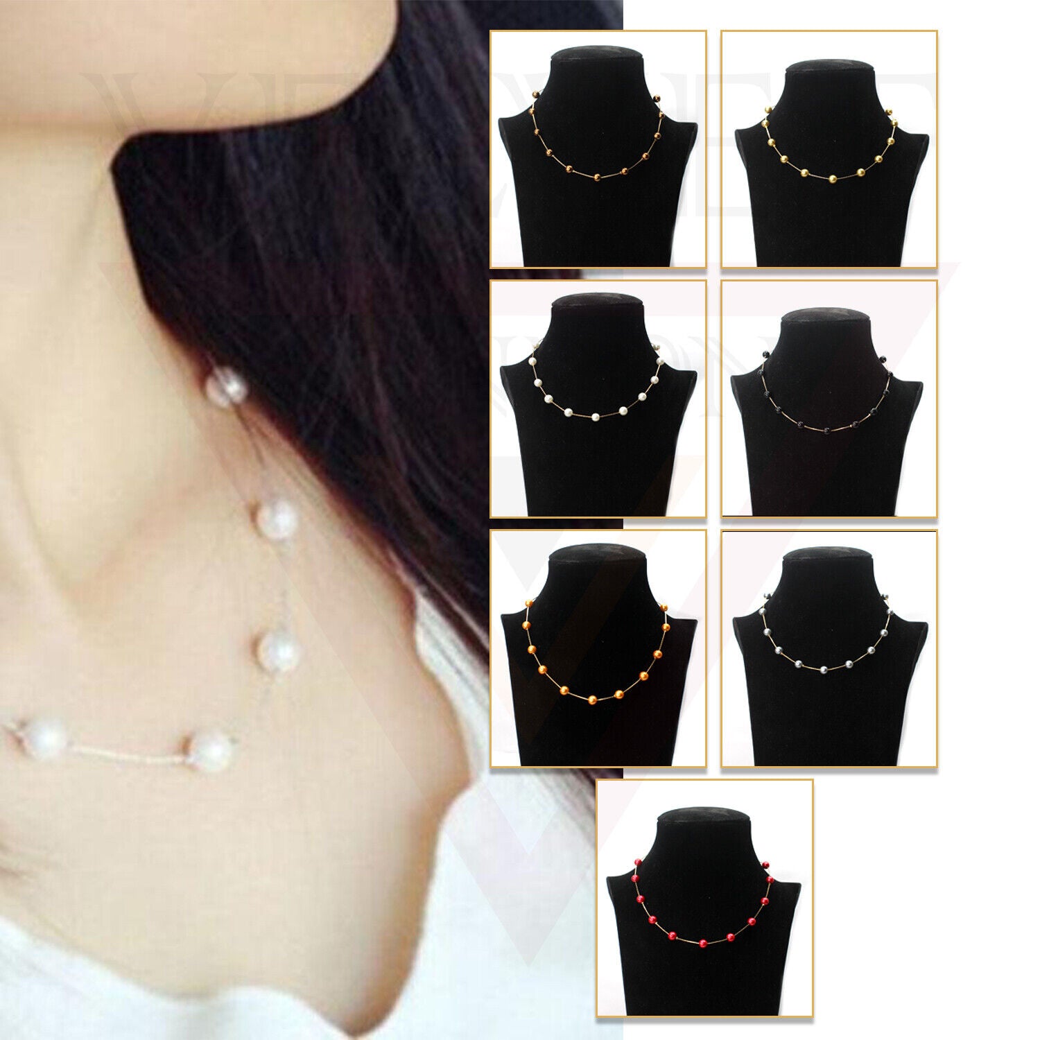 Pearl Necklace Golden Chain Choker Vintage Wedding Bridal Jewelry Gift For Her