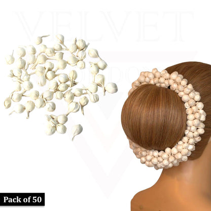 50x Decorative Mogra Artificial Jasmine Buds For Making Gajra Necklace Bun Maker