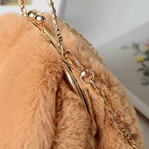 Purse Shoulder Bag Fur Rabbit Ear Long Gold Metal Chain Clutch Plush Side Bag