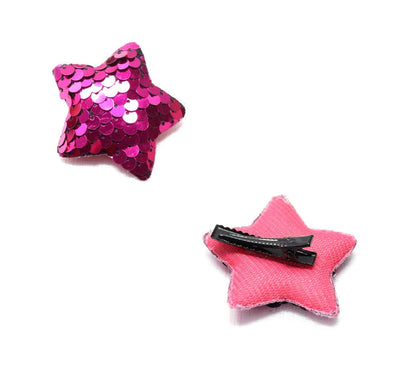 2x Star Shaped Cute Hair Clips Metal Snap Barrettes Babies Sparkly Hairpins