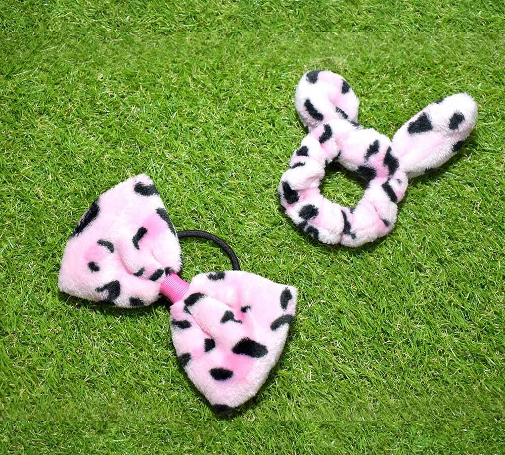 2x Animal Print Hair Bands Scrunchie Ponytail Holder Velvet Bow Elastic Hair Tie
