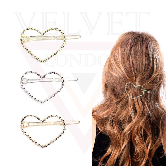 3x Hair Clips Metal Hairpin Slider Heart Clip Korean Clips Grip Hair Accessories