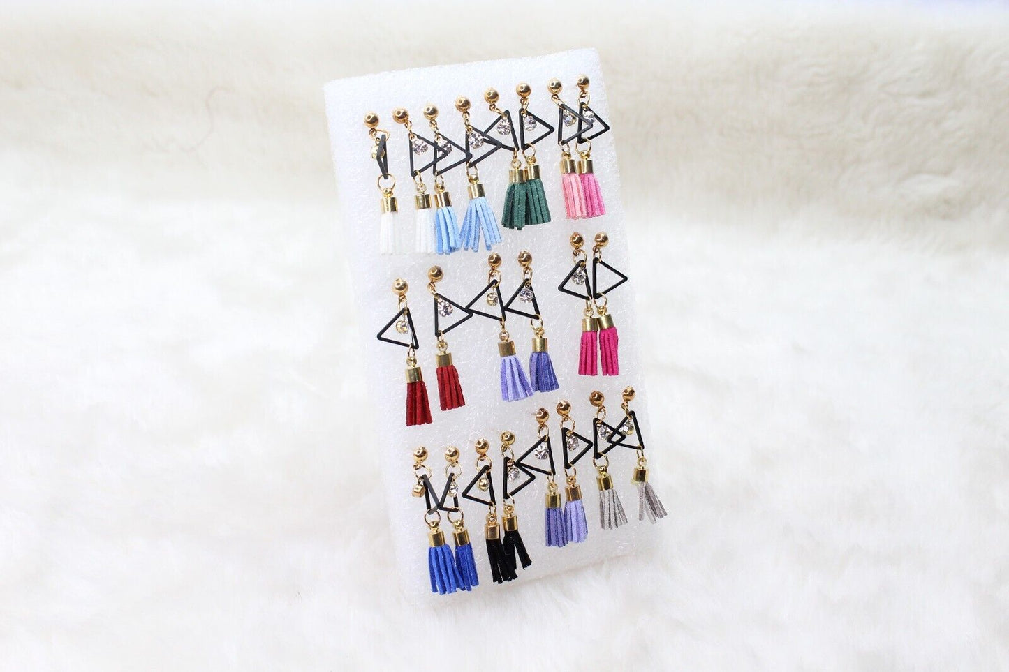 Stud Earrings Triangle Shape Rhinestone Long Tassel Hook Dangle Drop Earrings