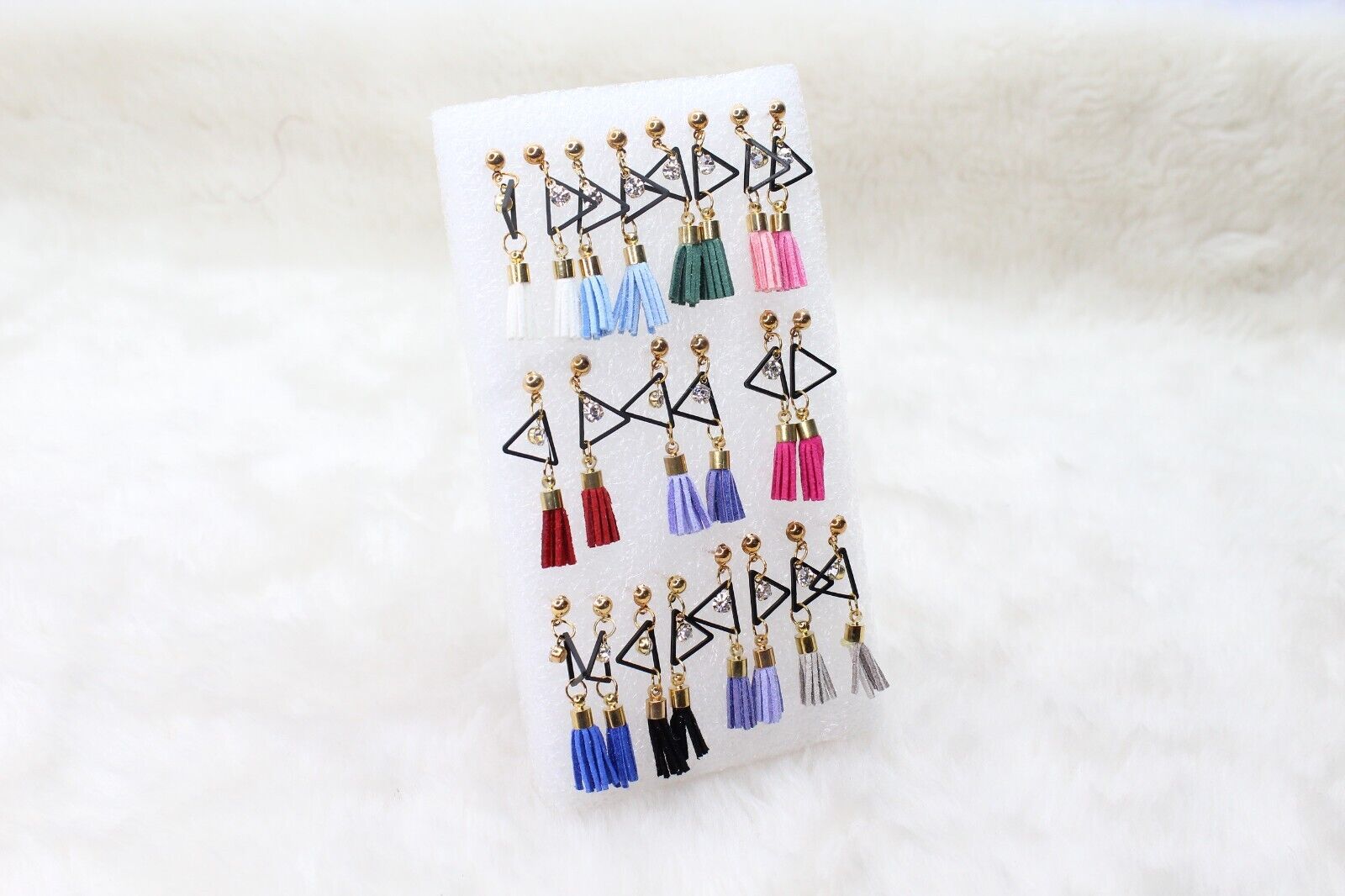 Stud Earrings Triangle Shape Rhinestone Long Tassel Hook Dangle Drop Earrings