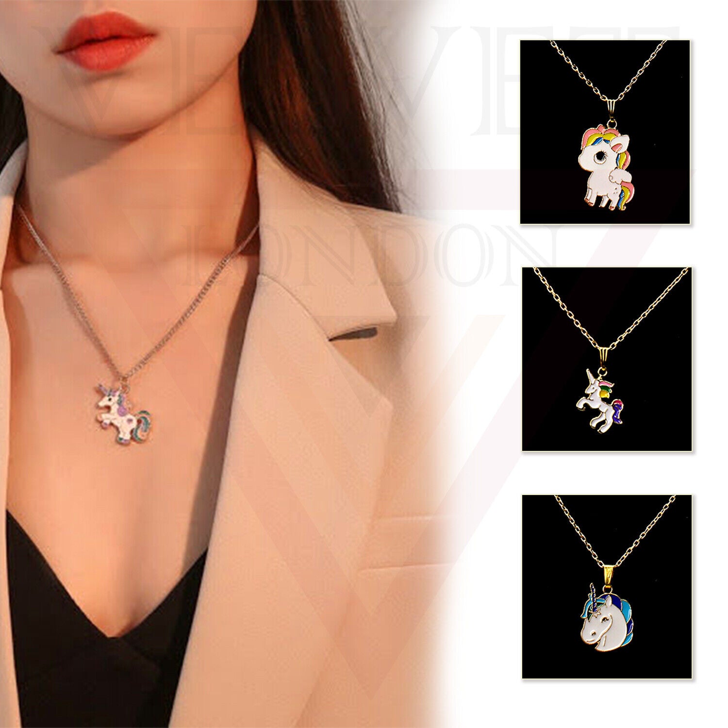 Unicorn Pendant Necklace Small Colour Golden Chain Vintage Delicate Choker