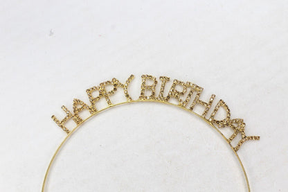 Happy Birthday Headband Golden Hair Hoop Hairband Rhinestone Princess Crown