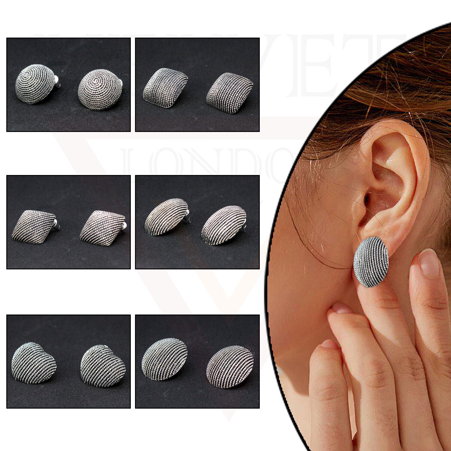 Retro Silver Oxidized Stud Earring Geometric Black Ear Stud Anitque Jewellery