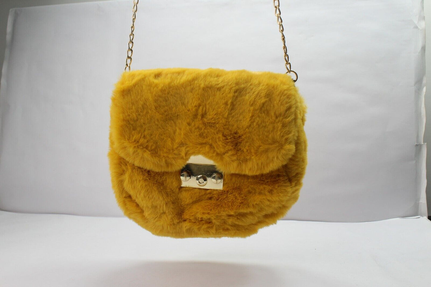 Clutch Purse Handbag Soft Faux Fur Crossbody Long Golden Chain Shoulder Bag