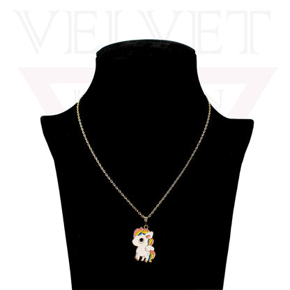 Unicorn Pendant Necklace Small Colour Golden Chain Vintage Delicate Choker