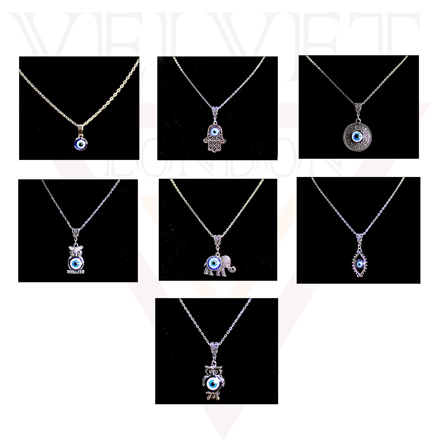 Fashion Silver Evil Eye Charm Pendant Chains Necklace Stylish Oxidised Beachwear