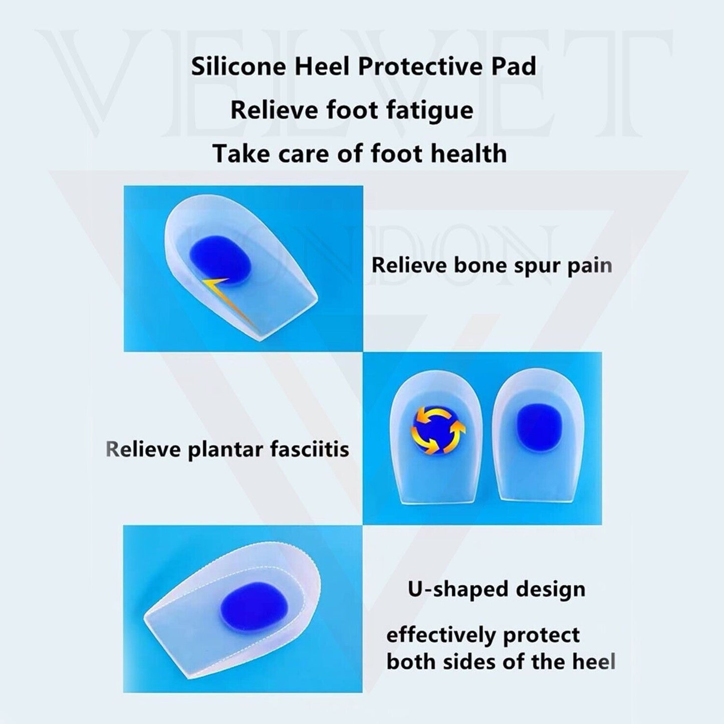 3pcs Shoe Inserts Silicone Gel Heel Cups Support Pads Plantar Fasciitis Cushion