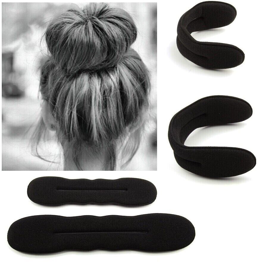 4x Hair Bun Maker Tool Black Foam Sponge French Magic Hair Bun Maker Roller Hook