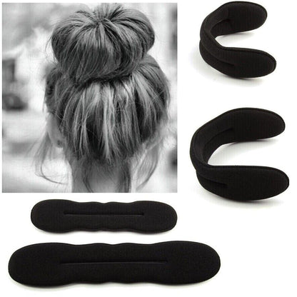 4x Hair Bun Maker Tool Black Foam Sponge French Magic Hair Bun Maker Roller Hook