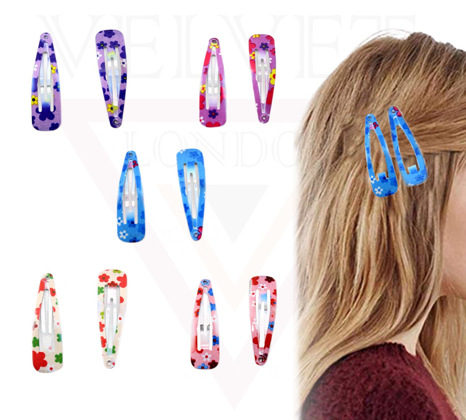 10x Flower Print Clip Metal Snap Clips Non Slip Grips Bobby Pins Hair Slide 