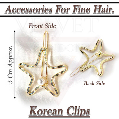 Hair Clips Star Shape Pearl Korean Snap Clips Slider Grips Pins Hair Accessories