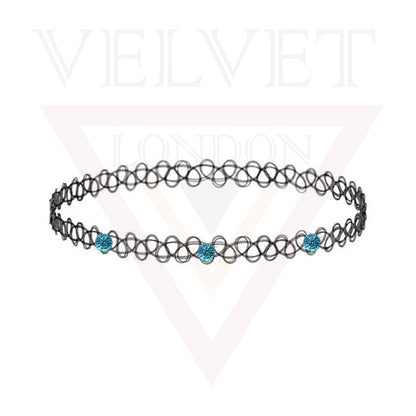 Retro Style Tattoo Necklace Diamond Black Stretch Elastic Choker Classic Stretch