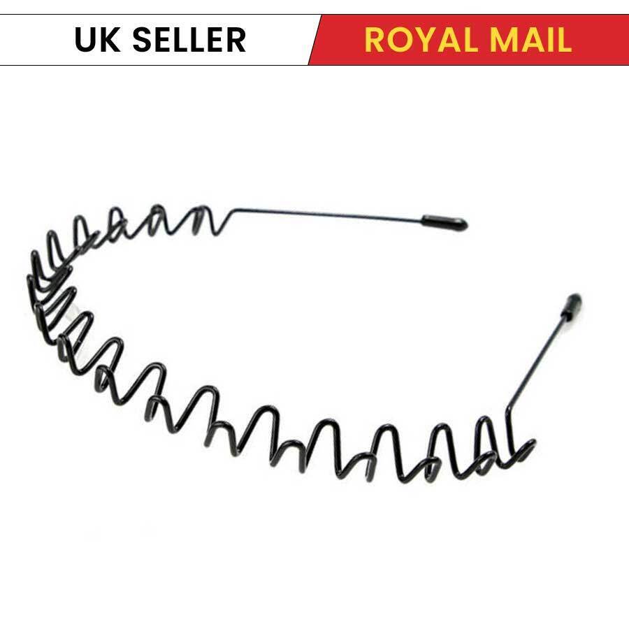 3 Black Wavy Metal Hair Band Spring Hair Hoop Unisex Black Headband Flexible UK