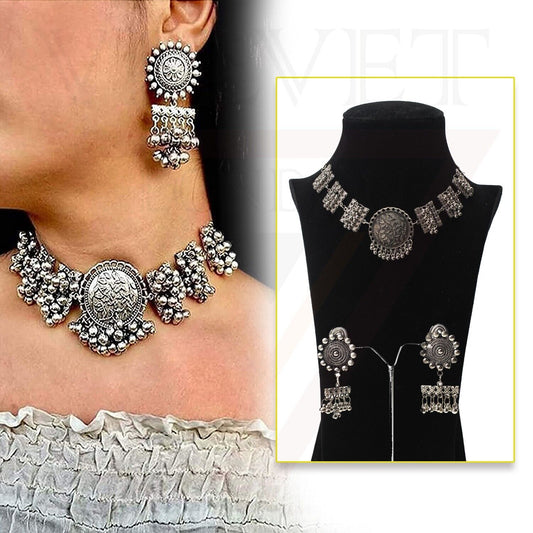 Antique German Flower Oxidized Traditional Necklace Set Boho Choker Ethnic UK