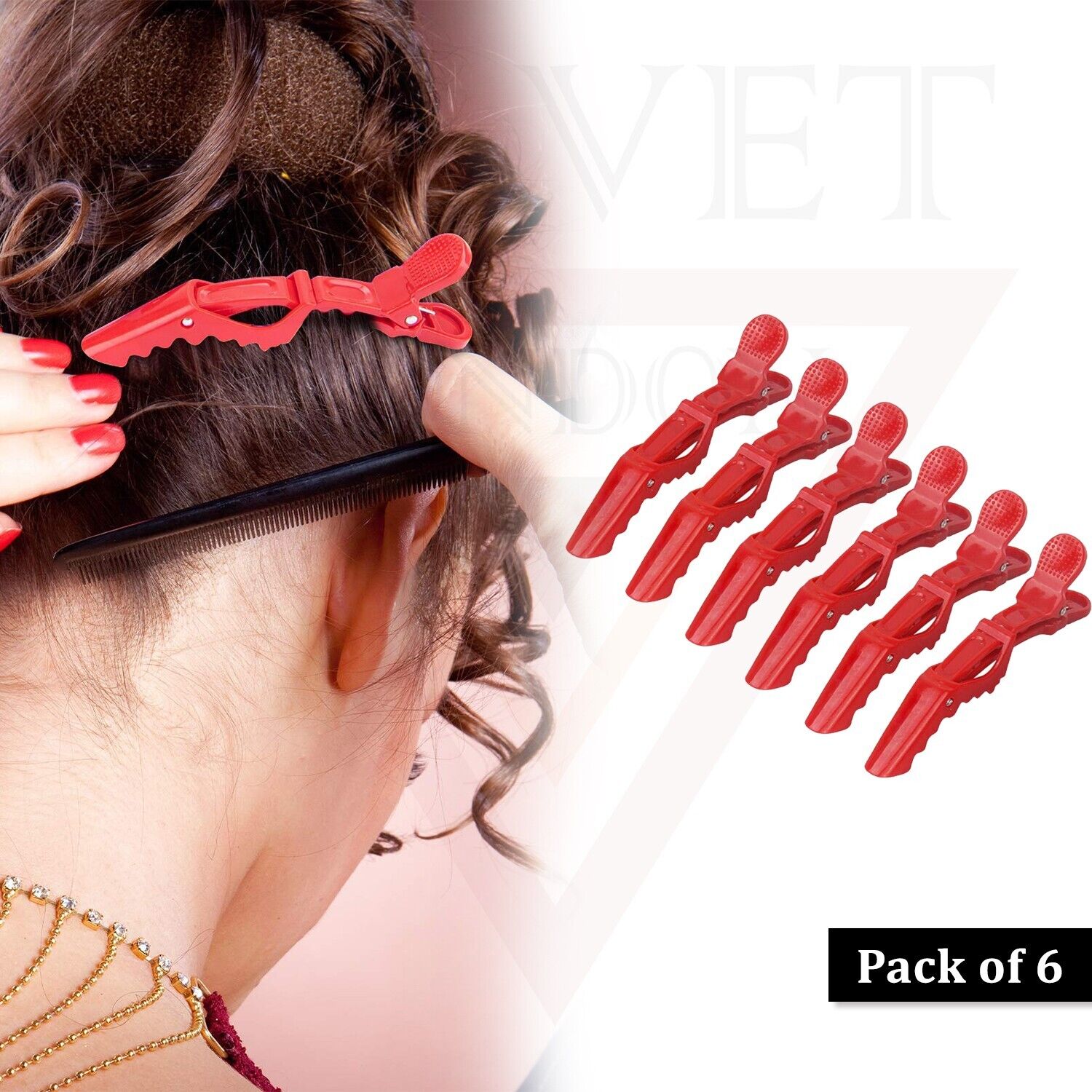 6x Crocodile Clips Salon Sectioning Clamps Red Professional Hair Dressing Clip