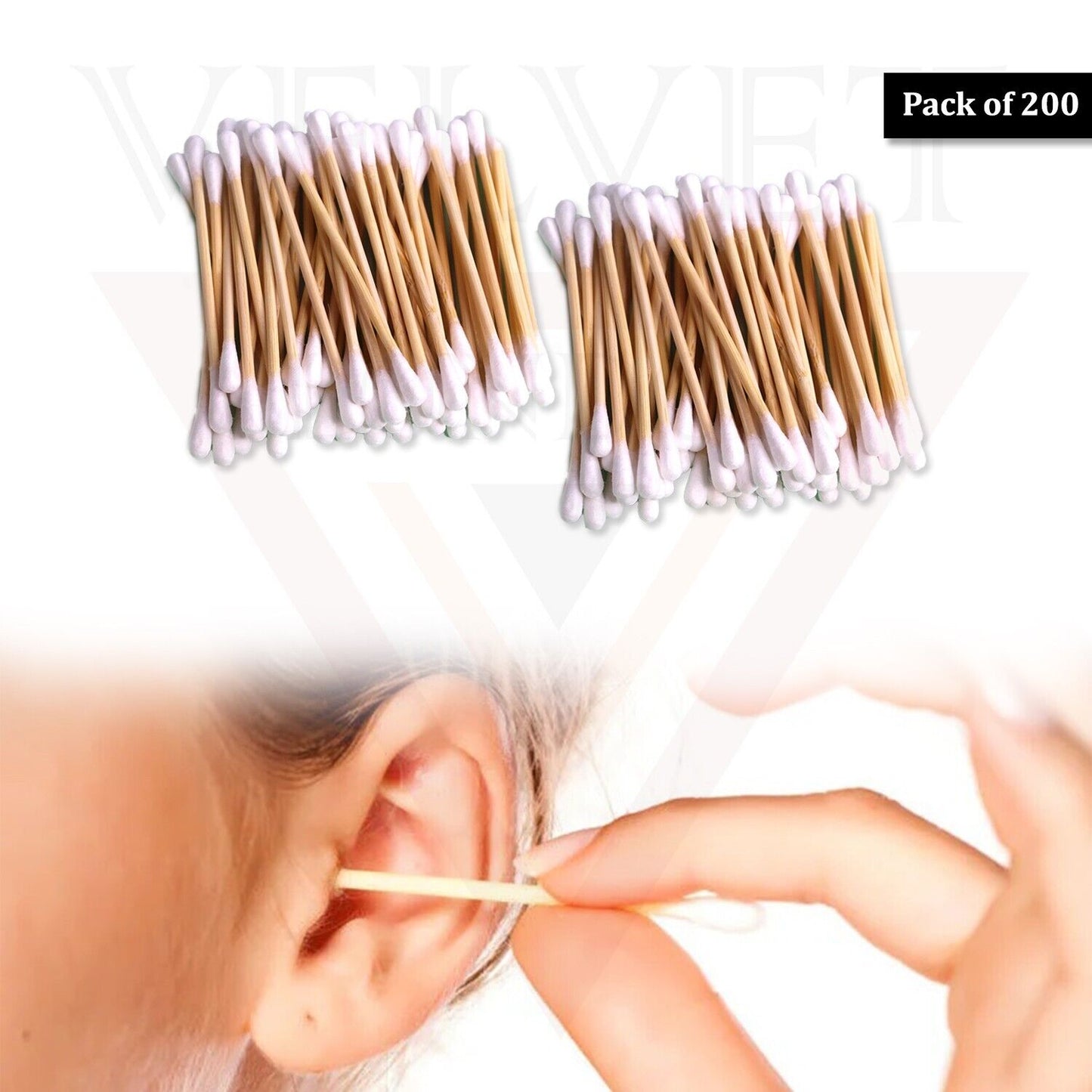 Cotton Buds 200Pcs Cotton Ear Swabs Wooden Handles Ear Cleaning Buds Tips Bamboo