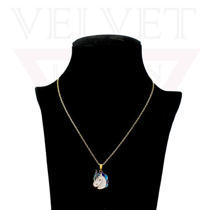 Unicorn Pendant Necklace Small Colour Golden Chain Vintage Delicate Choker