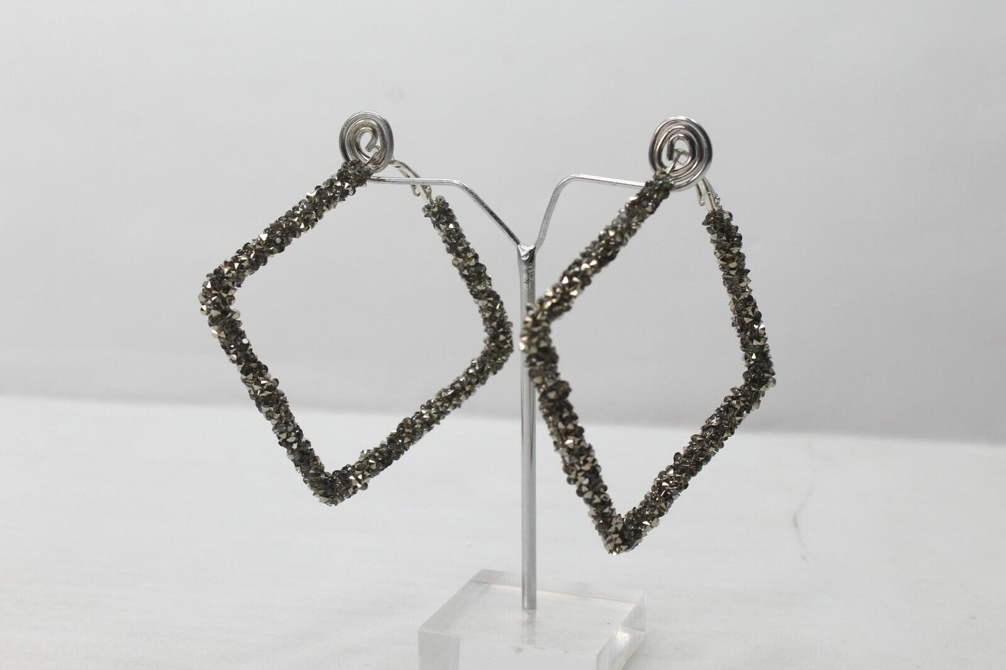 Hoop Earring Glitter Rhombus Sequins Dangle Drop Metal Stud Earrings Girls Women