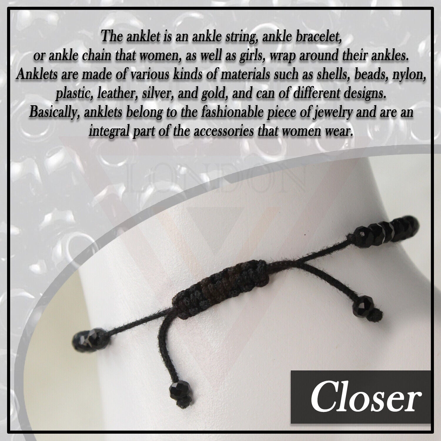 Antique Black Beaded Bracelet Adjustable Boho Anklets Jewellery Girls