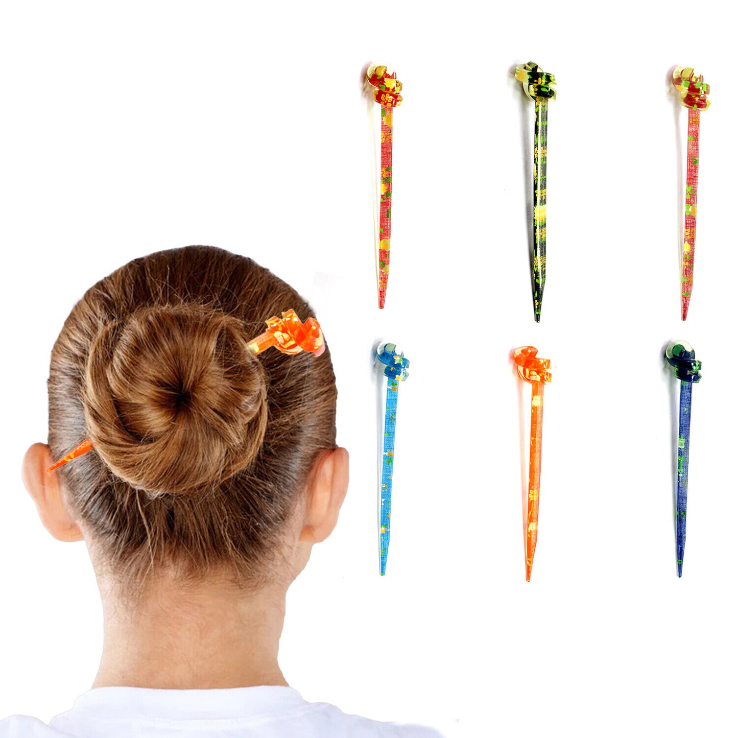 Floral Hair Stick Bun Holder Printed Juda Stick Hair Styling Tool Bun maker
