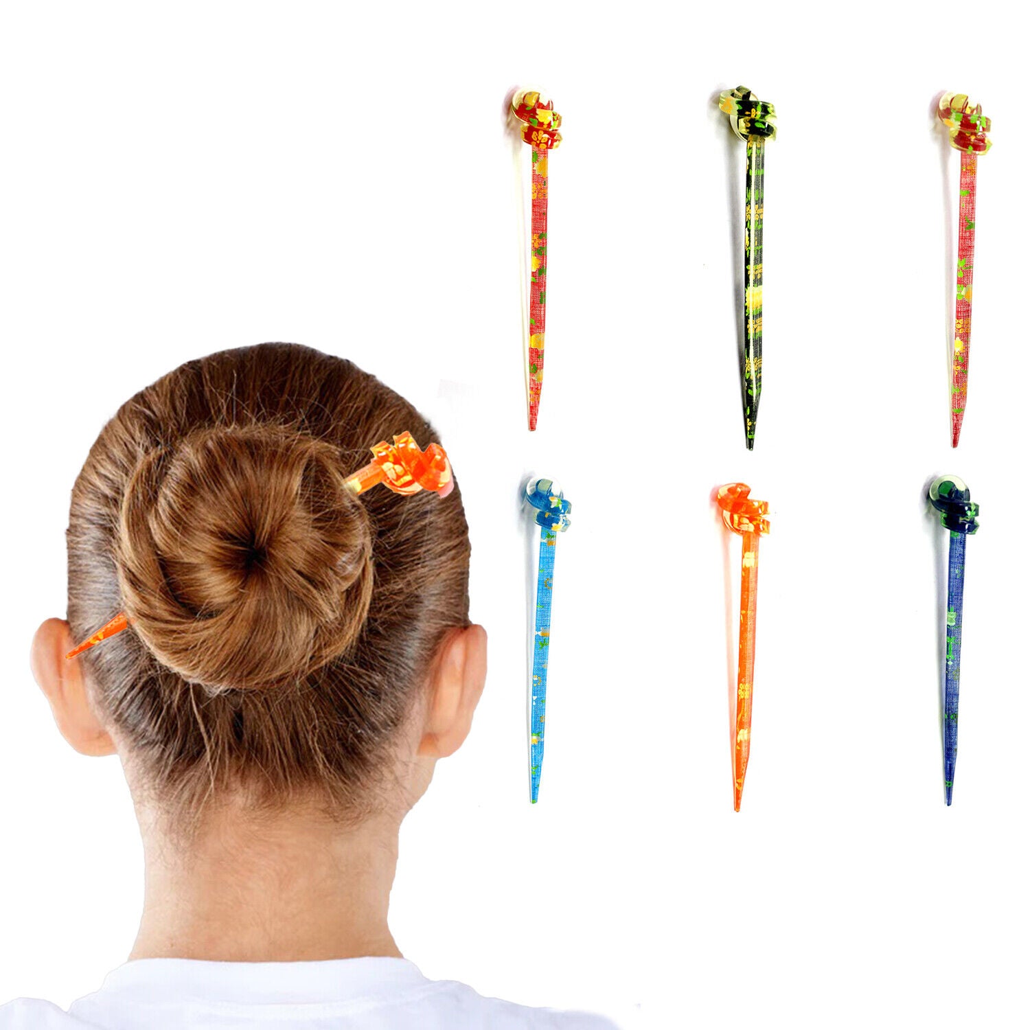 Floral Hair Stick Bun Holder Printed Juda Stick Hair Styling Tool Bun maker