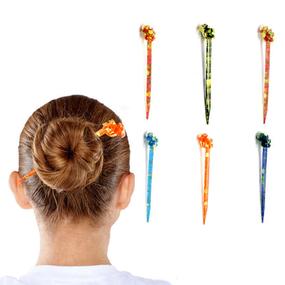 Floral Hair Stick Bun Holder Printed Juda Stick Hair Styling Tool Bun maker