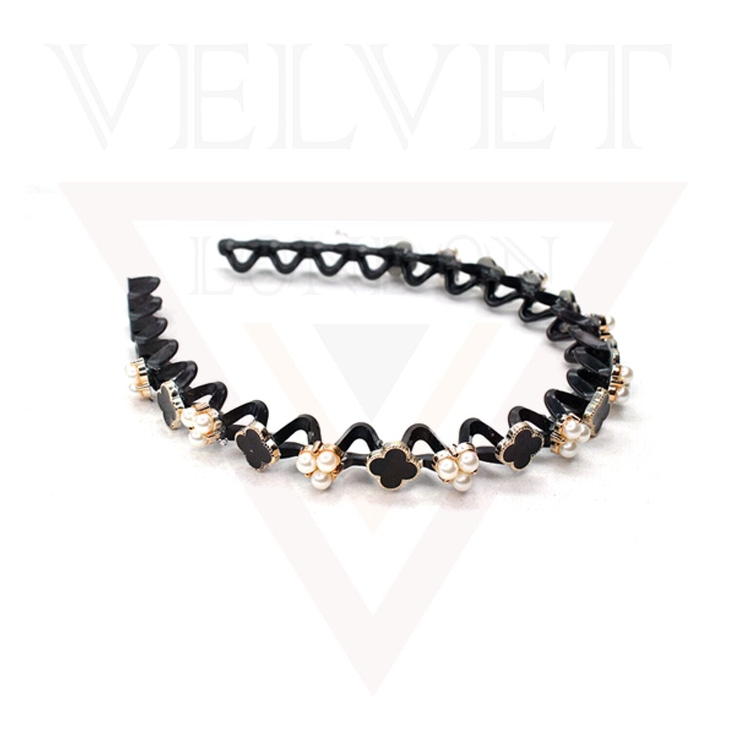 3x Wave Headbands Unbreakable Non-Slip Hair Band Pearl Rhinestone Hair Hoop