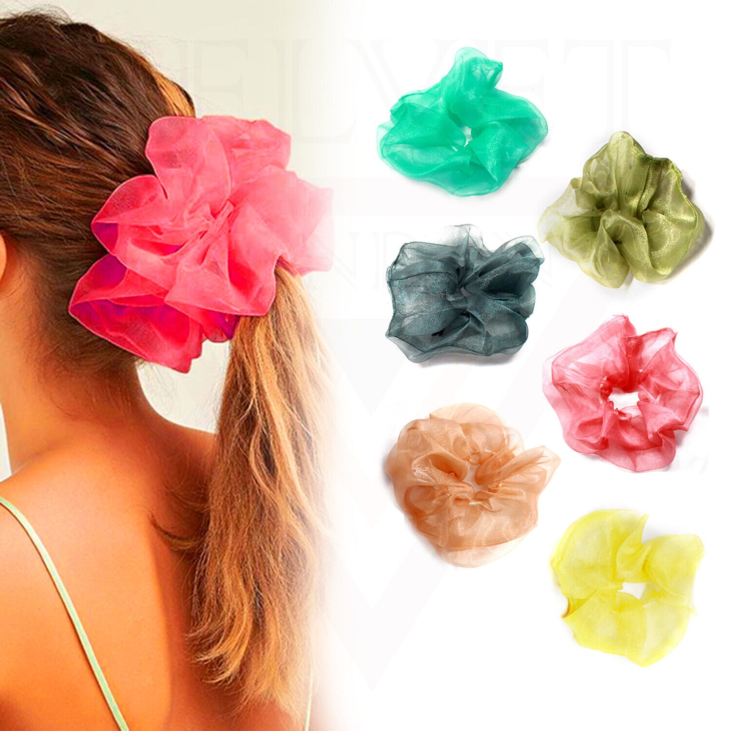 Scrunchies Silk Satin Organza Handmade Hair Bands Pony Tie Bobbles Elastic Band