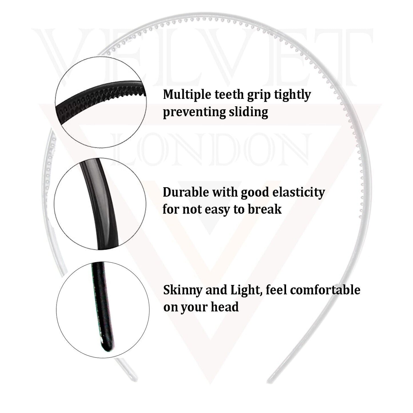 Hair Bands Plastic Headband 5PCS Plain Black Thin Gripper Teeth Hair Hoop Unisex