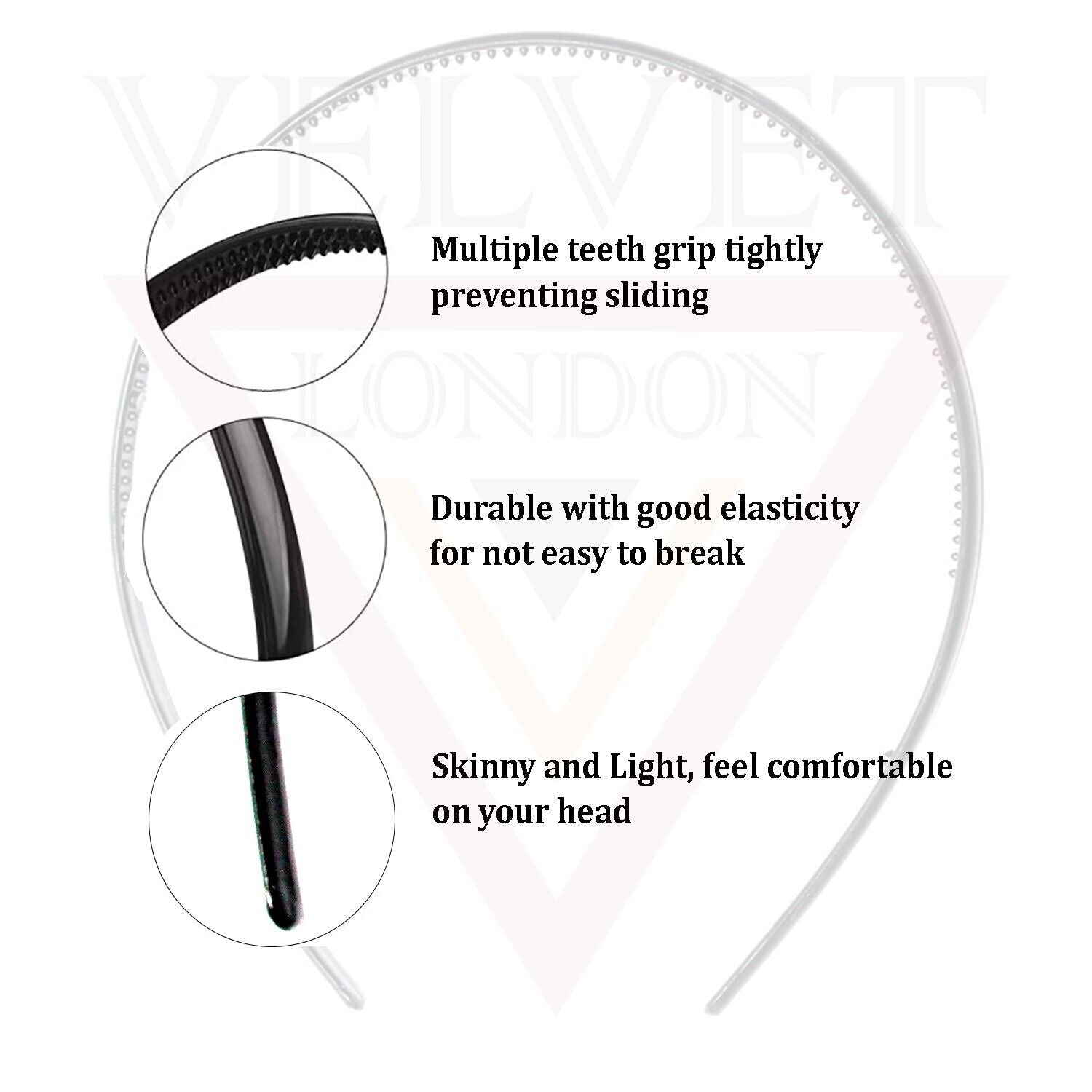 Hair Bands Plastic Headband 5PCS Plain Black Thin Gripper Teeth Hair Hoop Unisex