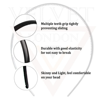 Hair Bands Plastic Headband 5PCS Plain Black Thin Gripper Teeth Hair Hoop Unisex