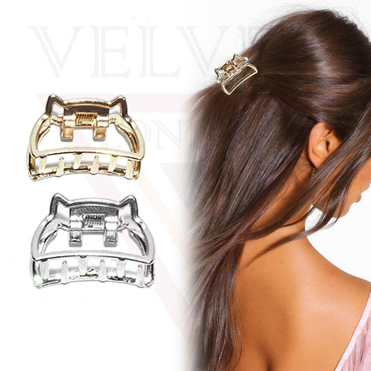2x Mini Cat Shape Metal Hair Claw Clips Non-Slip Jaw Clip Hair Clamp Butterfly